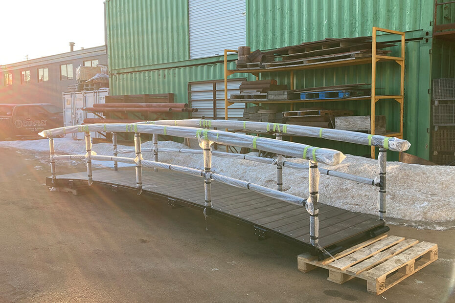 A finished product of a custom steel bridge that's ready to be shipped