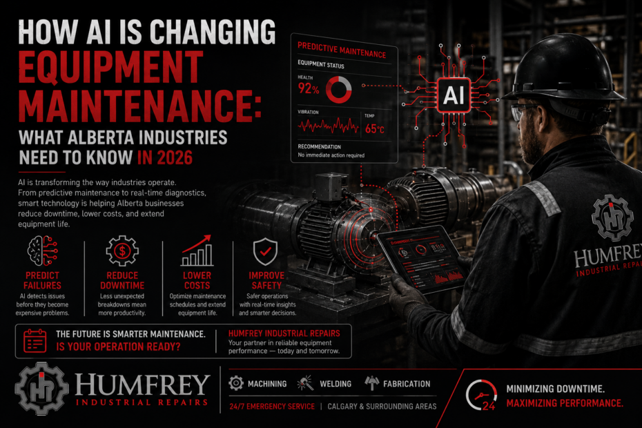 Industrial technician inspecting hydraulic equipment using predictive maintenance data
